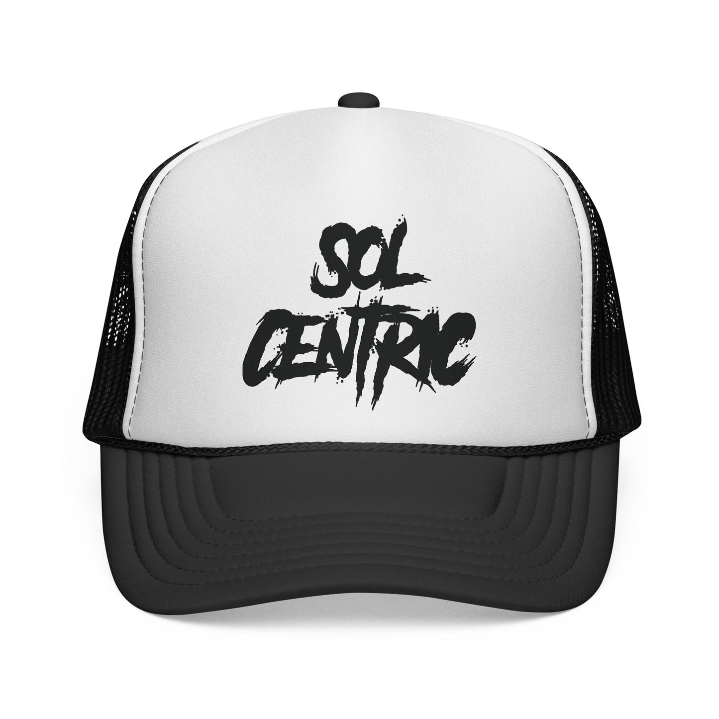Sol Centric Trucker Hat — Bold Brush Script Mesh Cap